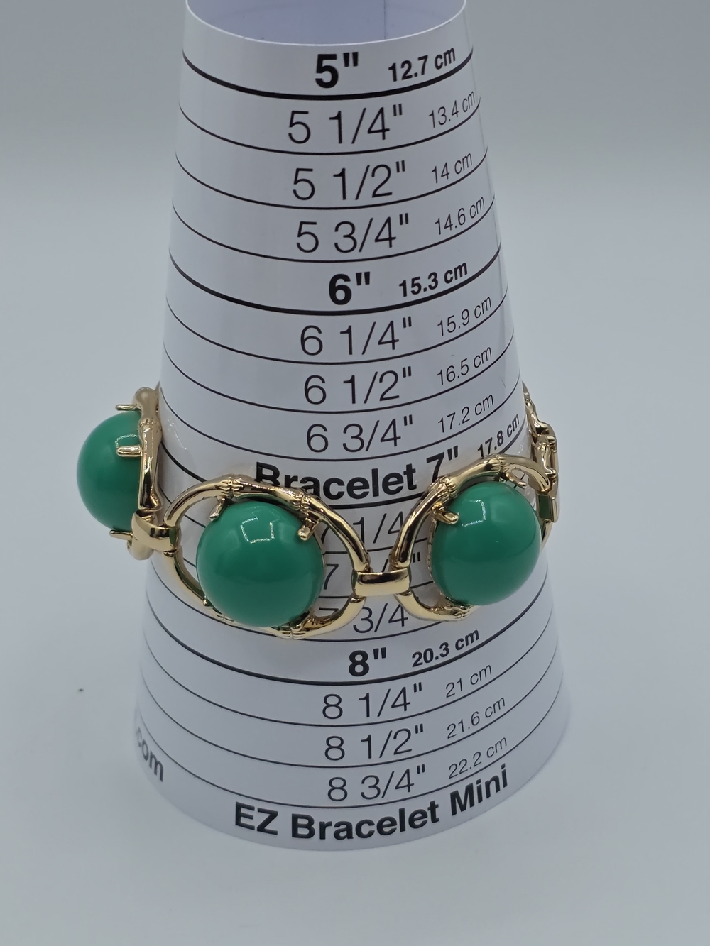 Stella & Dot Gold Bamboo Link Bracelet Green Cabochon Statement Jewelry 6.5-7.5” - Picture 9 of 9